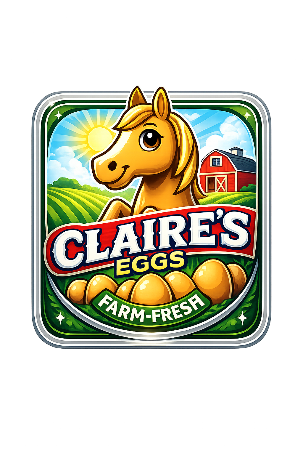 Claire's Eggs square badge