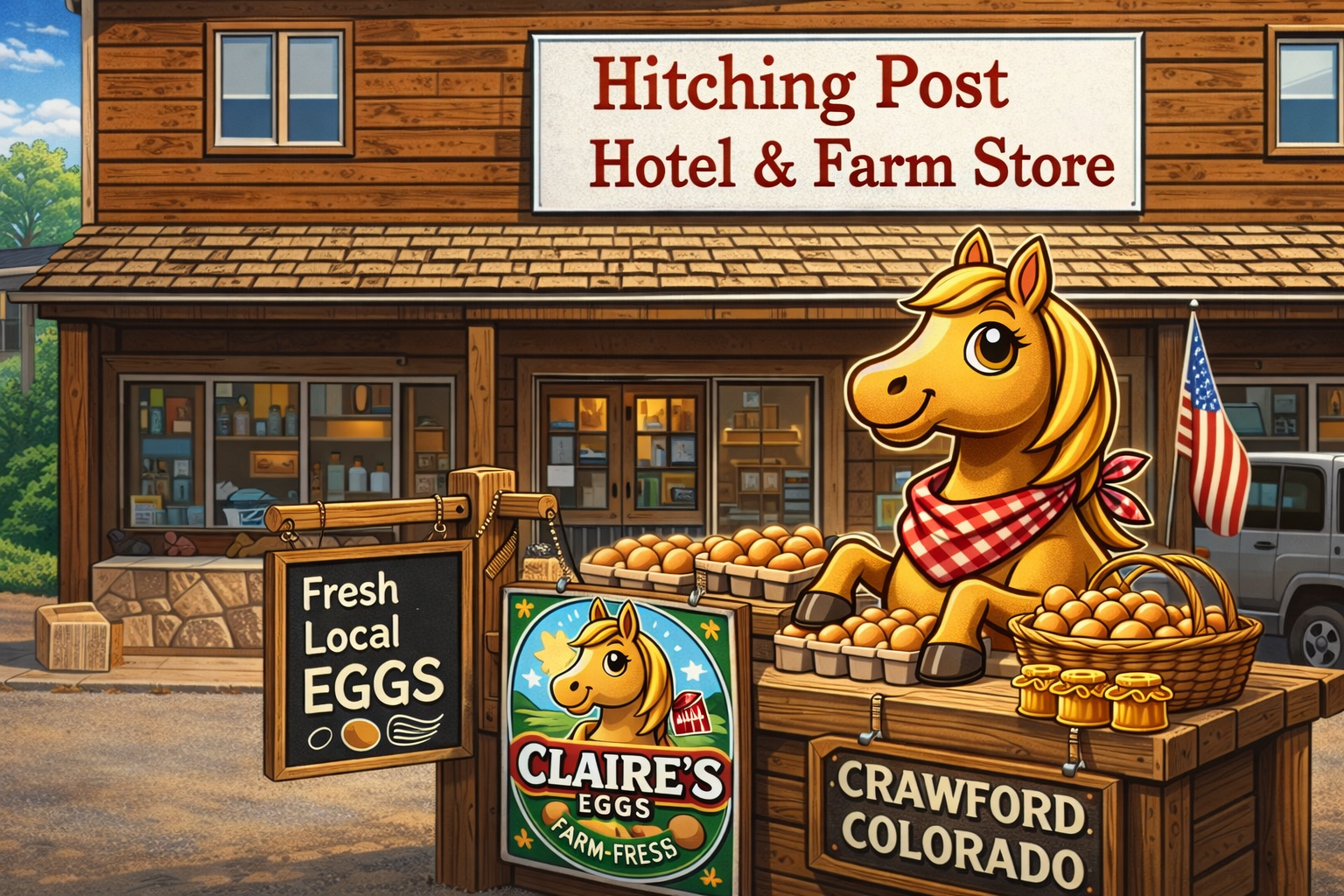 Claire's Eggs stand at the Hitching Post in Crawford